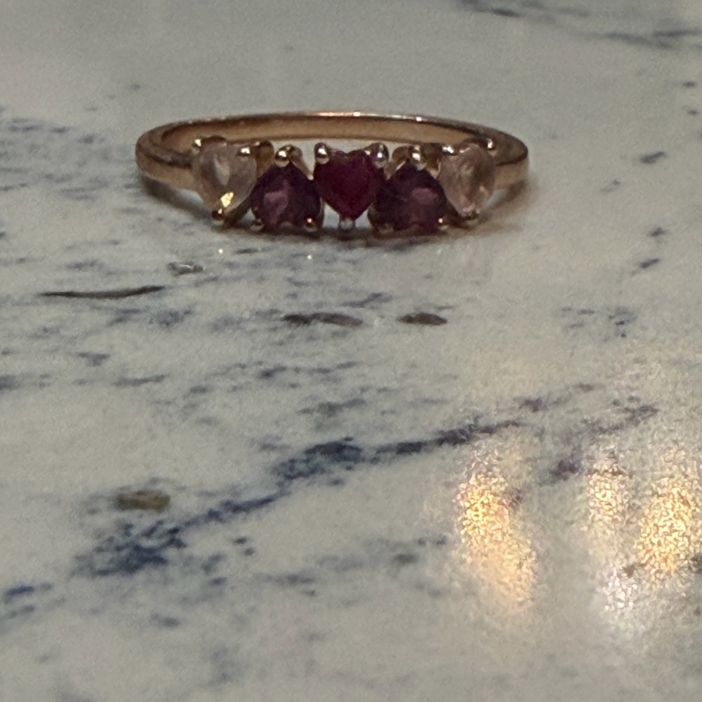 Moon Magic Rose Quartz, garnet & ruby Rhodolite Ring - Crush On You, size 8 - Picture 2 of 5